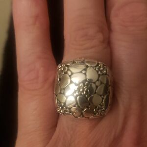 Sarda Frangipani and watermark Statement Ring - Silver 9.25